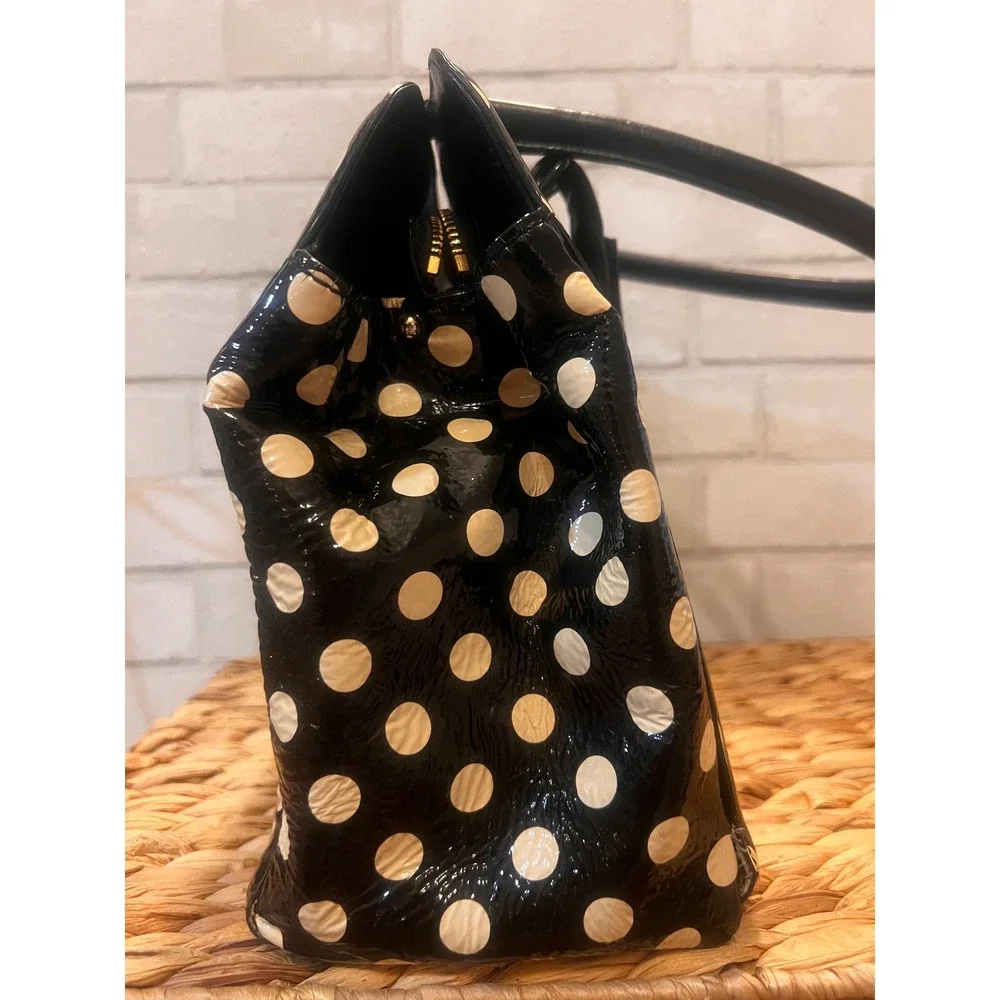 Kate Spade New York Polka Dot Patent Leather Shoulder Bag Black Cream Tote